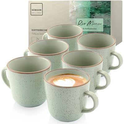 Sänger Rio Minze Kaffeebecher 6 tlg, Steingut Tassen Set für 6 Personen Tassen multifunktional, spülmaschinen- mikrowellenfest, Coffee Mug Teetasse, Kaffeetassen mintgrün 430 ml Sänger Rio Minze Kaffeebecher 6 tlg, Steingut Tassen Set für 6 Personen Tassen multifunktional, spülmaschinen- mikrowellenfest, Coffee Mug Teetasse, Kaffeetassen mintgrün 430 ml
