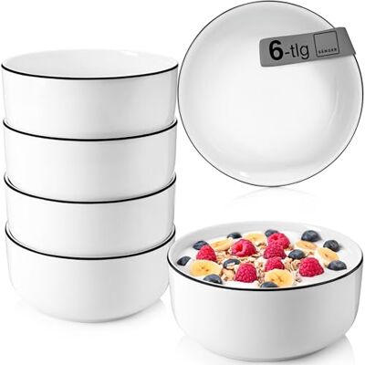 Sänger Müslischalen Marlo Black Rim 6 tlg, Müsli Schüssel Set 6 Personen Porzellan Bowl Schüssel, Schale, Spülmaschinenfest, Müsli Schale Weiß mit schwarzen Akzenten 500 ml Sänger Müslischalen Marlo Black Rim 6 tlg, Müsli Schüssel Set 6 Personen Porzellan Bowl Schüssel, Schale, Spülmaschinenfest, Müsli Schale Weiß mit schwarzen Akzenten 500 ml