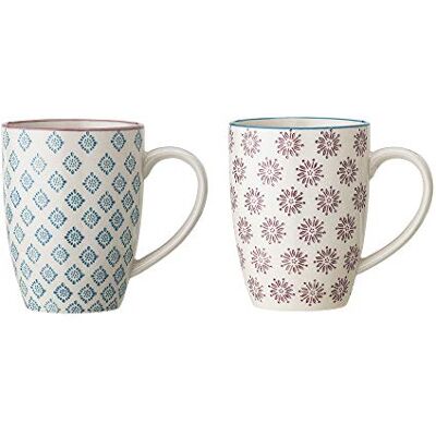 Bloomingville Tassen mit Henkel Patrizia Retro Kaffeetasse Teetasse Vintage Latte Macciato Becher ø 8 x H 10 cm, blau lavendel, Keramik, 2er Set, fasst ca. 300 ml Bloomingville Tassen mit Henkel Patrizia Retro Kaffeetasse Teetasse Vintage Latte Macciato Becher ø 8 x H 10 cm, blau lavendel, Keramik, 2er Set, fasst ca. 300 ml