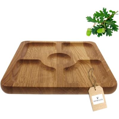Hofmeister Holzwaren HOFMEISTER® Servierteller aus Eiche, rechteckig, 5 Fächer, beidseitig, Rückseite Schneidebrett mit Saftrille, Party, Geburtstag, Snackteller, 25 cm Hofmeister Holzwaren HOFMEISTER® Servierteller aus Eiche, rechteckig, 5 Fächer, beidseitig, Rückseite Schneidebrett mit Saftrille, Party, Geburtstag, Snackteller, 25 cm