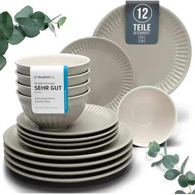 Steingut Geschirrset 4 Personen Hygge 12 tlg. TESTSIEGER, Traumhaftes Skandinavisches Steingut Geschirr Set, Schüssel- und Teller Set, Tafelservice 4 Personen, Geschirrsets Pure Living in Hellbraun Steingut Geschirrset 4 Personen Hygge 12 tlg. TESTSIEGER, Traumhaftes Skandinavisches Steingut Geschirr Set, Schüssel- und Teller Set, Tafelservice 4 Personen, Geschirrsets Pure Living in Hellbraun