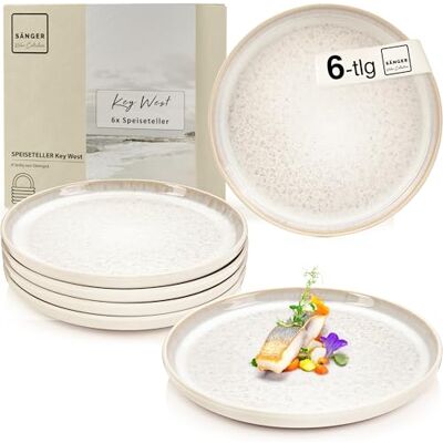 Sänger Key West Teller Set 6 Personen, Steingut Geschirr Set 6 teilig, Speiseteller Essteller Dinner Set kratzfest, Plates Set, Speise Teller Creme mit sandiger Maserung Sänger Key West Teller Set 6 Personen, Steingut Geschirr Set 6 teilig, Speiseteller Essteller Dinner Set kratzfest, Plates Set, Speise Teller Creme mit sandiger Maserung