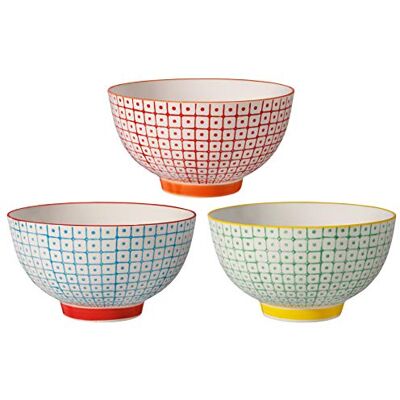 Bloomingville Schalen Carla Retro Müslischale Vintage kleine Servierschale Ø 13,5 cm, rot blau grün, Keramik, 3er Set, fasst ca. 420 ml Bloomingville Schalen Carla Retro Müslischale Vintage kleine Servierschale Ø 13,5 cm, rot blau grün, Keramik, 3er Set, fasst ca. 420 ml
