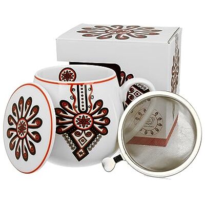 DUO ETNO Fassbecher 430 ml RURAL ORNAMENT mit Teesieb, New Bone China Porzellan DUO ETNO Fassbecher 430 ml RURAL ORNAMENT mit Teesieb, New Bone China Porzellan