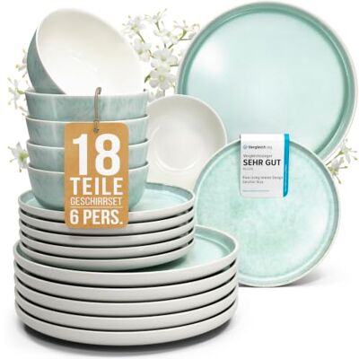 Steingut Geschirrset 6 Personen Ibiza 18 tlg. TESTSIEGER, Traumhaftes Mediterranes Steingut Geschirr Set, Schüssel- und Teller Set, Tafelservice 6 Personen, Geschirrsets Pure Living in Türkis Steingut Geschirrset 6 Personen Ibiza 18 tlg. TESTSIEGER, Traumhaftes Mediterranes Steingut Geschirr Set, Schüssel- und Teller Set, Tafelservice 6 Personen, Geschirrsets Pure Living in Türkis