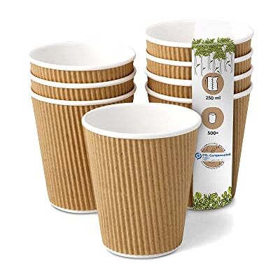 BIOZOYG 500 Stück Kaffeebecher isolierte Pappbecher 250ml / 10 oz Ø 90 mm weiß/braun geriffelt plastikfrei nachhaltige Materialien Einwegbecher Glühweinbecher BIOZOYG 500 Stück Kaffeebecher isolierte Pappbecher 250ml / 10 oz Ø 90 mm weiß/braun geriffelt plastikfrei nachhaltige Materialien Einwegbecher Glühweinbecher