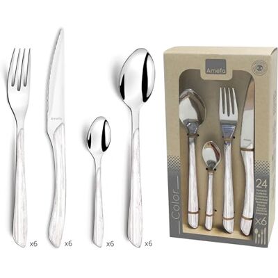 Amefa ECLAT Besteck Set NATURE Weiß Holz Essbesteck 24-teilig für 6 Personen Edelstahl rostfrei Kunststoff-Griffschalen in Holzoptik spülmaschinenfest Besteck Set 6 Personen Amefa ECLAT Besteck Set NATURE Weiß Holz Essbesteck 24-teilig für 6 Personen Edelstahl rostfrei Kunststoff-Griffschalen in Holzoptik spülmaschinenfest Besteck Set 6 Personen