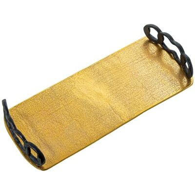 DRW Rechteckiges Tablett mit Aluminiumgriffen in Gold und Schwarz, 43 x 18 x 9 cm DRW Rechteckiges Tablett mit Aluminiumgriffen in Gold und Schwarz, 43 x 18 x 9 cm