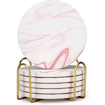 Deceram 6 Stück Niedliche Rosa Marmor-Untersetzer für Getränke Saugfähige Keramik-Tassen-Untersetzer Mit Halter, Dekorativ, Rund, Teekork Cooles Bar-Set, Modern Deceram 6 Stück Niedliche Rosa Marmor-Untersetzer für Getränke Saugfähige Keramik-Tassen-Untersetzer Mit Halter, Dekorativ, Rund, Teekork Cooles Bar-Set, Modern