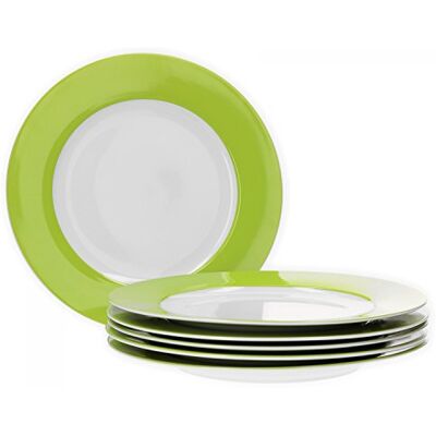 Van Well Vario Speiseteller-Set 6-teilig Tafel-Service für 6 Personen flache Ess-Teller mit Ø 26,5cm Porzellan-Service weiß mit Rand in Grün Teller-Set mikrowellengeeignet Van Well Vario Speiseteller-Set 6-teilig Tafel-Service für 6 Personen flache Ess-Teller mit Ø 26,5cm Porzellan-Service weiß mit Rand in Grün Teller-Set mikrowellengeeignet