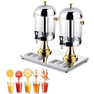 Oiyekntd Gewerblicher Saftspender, 16 l/ 24L Edelstahlgetränke -Getränkespender Behälter mit Eisbehälter, zum Servieren von kalten Getränken, Cocktails, Wasser, gekühlten Erfrischungen,Gold-Double Head Oiyekntd Gewerblicher Saftspender, 16 l/ 24L Edelstahlgetränke -Getränkespender Behälter mit Eisbehälter, zum Servieren von kalten Getränken, Cocktails, Wasser, gekühlten Erfrischungen,Gold-Double Head