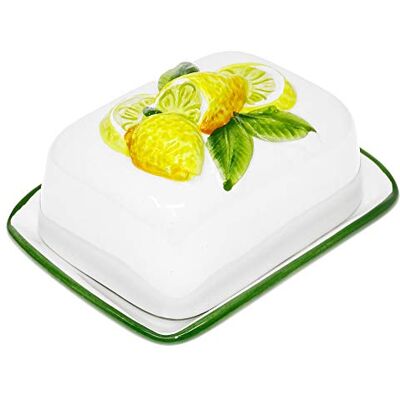 Lashuma Butterdose Keramik, Handgemachte Butterschale 12x9 cm, Kleine Butterbox mit Zitronen Relief Lashuma Butterdose Keramik, Handgemachte Butterschale 12x9 cm, Kleine Butterbox mit Zitronen Relief