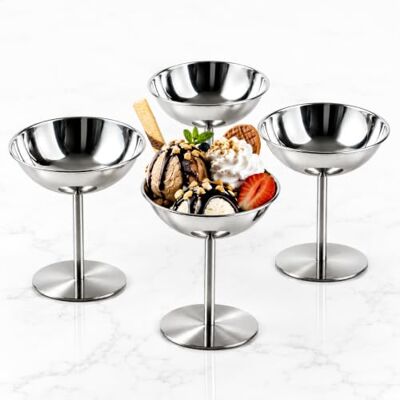 Kerafactum 4 Eisbecher Edelstahl Eisschalen Eispokal EIS Becher Schale Stieleisbecher Eisschale runde Form Dessert Schale Ø 10,5 cm Dessertschale zum dippen Schüssel für Eiscreme servieren oder als Snackschale Kerafactum 4 Eisbecher Edelstahl Eisschalen Eispokal EIS Becher Schale Stieleisbecher Eisschale runde Form Dessert Schale Ø 10,5 cm Dessertschale zum dippen Schüssel für Eiscreme servieren oder als Snackschale