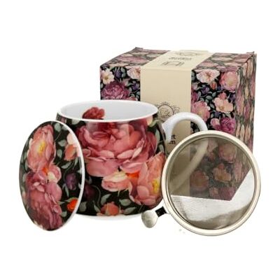 DUO FLORAL Fassbecher 430 ml SPRING ROSES BLACK mit Teesieb, New Bone China Porzellan DUO FLORAL Fassbecher 430 ml SPRING ROSES BLACK mit Teesieb, New Bone China Porzellan