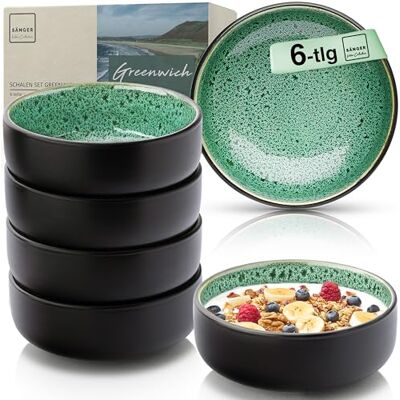 Sänger Greenwich Steingut Müslischalen Bowl Schüssel 6 teilig, Schüssel Set 6 Personen, Schale spülmaschinen- mikrowellen- kratzfest, Dessertschalen, Schüsseln grün 550 ml Sänger Greenwich Steingut Müslischalen Bowl Schüssel 6 teilig, Schüssel Set 6 Personen, Schale spülmaschinen- mikrowellen- kratzfest, Dessertschalen, Schüsseln grün 550 ml