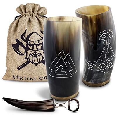 Viking Trinkhorn Wikinger Becher, 2 x 350 ml für Met wie ein Wikinger 2 Hornbecher aus Naturhorn mit Beutel & Flaschenöffner, jedes Stück ein Unikat, für Mittelalter, LARP & Wikinger Deko Viking Trinkhorn Wikinger Becher, 2 x 350 ml für Met wie ein Wikinger 2 Hornbecher aus Naturhorn mit Beutel & Flaschenöffner, jedes Stück ein Unikat, für Mittelalter, LARP & Wikinger Deko