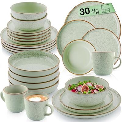 Sänger Rio Minze Geschirrset 6 Personen, 30-tlg. Steingut Teller Set Grün Kombiservice mit Pastateller, Frühstücksteller, Speiseteller & Kaffeebecher, spülmaschinen- & mikrowellengeeignet, kratzfest Sänger Rio Minze Geschirrset 6 Personen, 30-tlg. Steingut Teller Set Grün Kombiservice mit Pastateller, Frühstücksteller, Speiseteller & Kaffeebecher, spülmaschinen- & mikrowellengeeignet, kratzfest