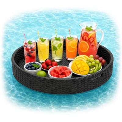 Relaxdays Schwimmendes Tablett, schwarz 2 in 1 Pooltablett für Getränke & Snacks, HD: ca. 20x80 cm, Rattan, unsinkbar Relaxdays Schwimmendes Tablett, schwarz 2 in 1 Pooltablett für Getränke & Snacks, HD: ca. 20x80 cm, Rattan, unsinkbar