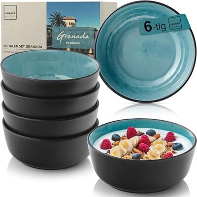 Sänger Granada Steingut Müslischalen Bowl Schüssel 6 teilig, Schüssel Set 6 Personen, Schale spülmaschinen- mikrowellen- kratzfest, Schüsseln blau mit schwarzem Rand 550 ml Sänger Granada Steingut Müslischalen Bowl Schüssel 6 teilig, Schüssel Set 6 Personen, Schale spülmaschinen- mikrowellen- kratzfest, Schüsseln blau mit schwarzem Rand 550 ml
