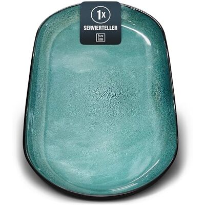 Steingut Servier Teller Groß Ibiza TESTSIEGER, Traumhafte Mediterrane Steingut Servierplatte, Serving Plate Oval, Servierteller Groß Pure Living in Petrol Steingut Servier Teller Groß Ibiza TESTSIEGER, Traumhafte Mediterrane Steingut Servierplatte, Serving Plate Oval, Servierteller Groß Pure Living in Petrol