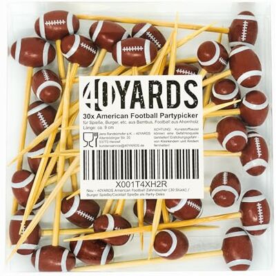 40YARDS American Football Zahnstocher 30 Stück Cocktail & Burger Spieße Football Zahnstocher als Party Deko für Buffet & Snack Stadion American Football Deko für Snacks und Fingerfood 40YARDS American Football Zahnstocher 30 Stück Cocktail & Burger Spieße Football Zahnstocher als Party Deko für Buffet & Snack Stadion American Football Deko für Snacks und Fingerfood