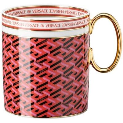 Versace La Greca Signature Rote Becher - Porzellan, Goldakzente, Zylindrisch Versace La Greca Signature Rote Becher - Porzellan, Goldakzente, Zylindrisch