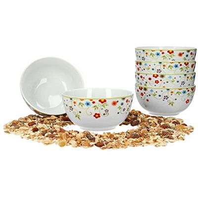 Van Well Vario Müslischalen-Set 6-teilig Schalen-Service für 6 Personen tiefe Suppen-Schüssel 14cm Porzellan-Set innen weiß & außen Flower-Design Salat-Schüssel mikrowellengeeignet Van Well Vario Müslischalen-Set 6-teilig Schalen-Service für 6 Personen tiefe Suppen-Schüssel 14cm Porzellan-Set innen weiß & außen Flower-Design Salat-Schüssel mikrowellengeeignet