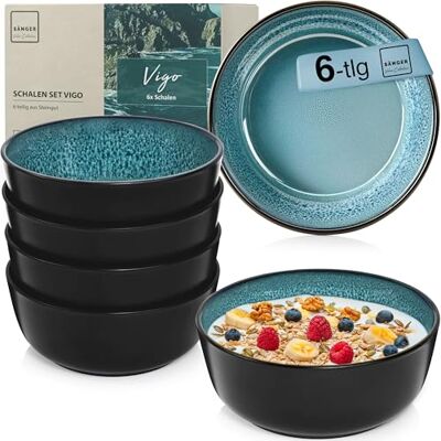 Sänger Vigo Steingut Müslischalen Bowl Schüssel 6 teilig, Schüssel Set 6 Personen, Schale spülmaschinen- mikrowellen- kratzfest, Schüsseln blau mit schwarzem Rand 550 ml Sänger Vigo Steingut Müslischalen Bowl Schüssel 6 teilig, Schüssel Set 6 Personen, Schale spülmaschinen- mikrowellen- kratzfest, Schüsseln blau mit schwarzem Rand 550 ml
