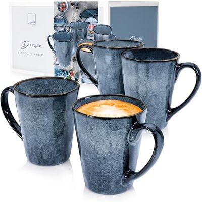 Sänger Kaffeetassen Set Darwin 4 tlg, Kaffeebecher 4 Personen, Steingut Tasse Handmade, Kaffeebecher mit Henkel Spülmaschinenfest, Coffee Cups, Kaffeetasse Groß Blau 500 ml Sänger Kaffeetassen Set Darwin 4 tlg, Kaffeebecher 4 Personen, Steingut Tasse Handmade, Kaffeebecher mit Henkel Spülmaschinenfest, Coffee Cups, Kaffeetasse Groß Blau 500 ml