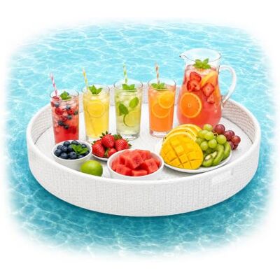 Relaxdays Schwimmendes Tablett, Weiss 2 in 1 Pooltablett für Getränke & Snacks, HD: ca. 20x80 cm, Rattan, unsinkbar Relaxdays Schwimmendes Tablett, Weiss 2 in 1 Pooltablett für Getränke & Snacks, HD: ca. 20x80 cm, Rattan, unsinkbar