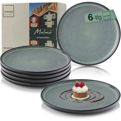 Sänger Malmö Dessertteller 6 teilig, Steingut Teller Set 6 Personen, Kuchenteller spülmaschinenfest mikrowellenfest multifunktional Steingut Geschirr grün mit schwarzem Rand VALUE COLLECTION Sänger Malmö Dessertteller 6 teilig, Steingut Teller Set 6 Personen, Kuchenteller spülmaschinenfest mikrowellenfest multifunktional Steingut Geschirr grün mit schwarzem Rand VALUE COLLECTION