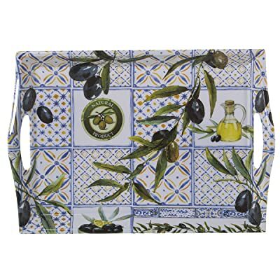 DRW Rechteckiges Tablett aus Melamin mit Griffen mit Olivenbäumen, klein, 4 x 25 x 35 cm DRW Rechteckiges Tablett aus Melamin mit Griffen mit Olivenbäumen, klein, 4 x 25 x 35 cm