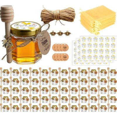 Ahhute Kleine Honiggläser, Honigglas mit Honiglöffel, 60 Stück 45ml Kleine Gläser mit Bienen Anhänger, Mini Honigtöpfe mit Organzaband, Mini Gläser für Baby Feier, Hochzeit Gastgeschenk Ahhute Kleine Honiggläser, Honigglas mit Honiglöffel, 60 Stück 45ml Kleine Gläser mit Bienen Anhänger, Mini Honigtöpfe mit Organzaband, Mini Gläser für Baby Feier, Hochzeit Gastgeschenk