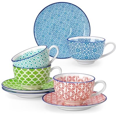 vancasso Kaffeeservice porzellan, Macaron 8 teiliges Kaffeeset bunt, Tasse Geschirr für 4 Personen, beinhaltet Kaffeetassen und Untertassen vancasso Kaffeeservice porzellan, Macaron 8 teiliges Kaffeeset bunt, Tasse Geschirr für 4 Personen, beinhaltet Kaffeetassen und Untertassen