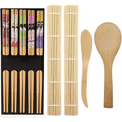 ZFYQ Sushi-Set zur Herstellung von Sushi aus Bambus, 9-teilig Enthält Rollmatte, Essstäbchen, Reislöffel, Löffeli, Komplettes Set für Sushi-Anfänger ZFYQ Sushi-Set zur Herstellung von Sushi aus Bambus, 9-teilig Enthält Rollmatte, Essstäbchen, Reislöffel, Löffeli, Komplettes Set für Sushi-Anfänger