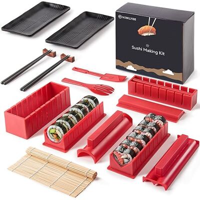 Virklyee Sushi Making Kit 17 Stück Sushi-Set Sushi Form Set Mehrere Formen DIY Sushi Selbst Machen Set, Sushi-Matten, Sushi-Teller,Essstäbchen (Rot) Virklyee Sushi Making Kit 17 Stück Sushi-Set Sushi Form Set Mehrere Formen DIY Sushi Selbst Machen Set, Sushi-Matten, Sushi-Teller,Essstäbchen (Rot)