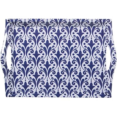 DRW Tablett aus Melamin mit Griffen, dekoriert mit arabischen Motiven, Blau, 44 x 31 x 5 cm DRW Tablett aus Melamin mit Griffen, dekoriert mit arabischen Motiven, Blau, 44 x 31 x 5 cm