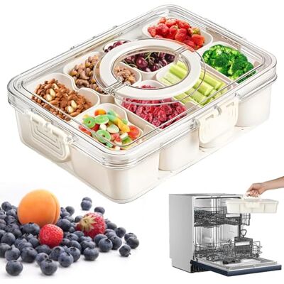Carehabi Snackbox mit 8 Fächern, Snackteller mit Deckel und Griff, Snackdose Organizer für Snacks Süßigkeiten Nüsse Obst Gewürze, für Party Picknick Trips, Spülmaschinenfest Carehabi Snackbox mit 8 Fächern, Snackteller mit Deckel und Griff, Snackdose Organizer für Snacks Süßigkeiten Nüsse Obst Gewürze, für Party Picknick Trips, Spülmaschinenfest