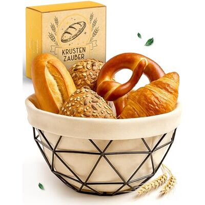 KRUSTENZAUBER Brotkorb modern mit Metallgestell für Brötchen & Frühstück Stabiler Brötchenkorb mit herausnehmbarem, waschbarem Stoffeinsatz, für Brot, Gebäck und den schön gedeckten Frühstückstisch KRUSTENZAUBER Brotkorb modern mit Metallgestell für Brötchen & Frühstück Stabiler Brötchenkorb mit herausnehmbarem, waschbarem Stoffeinsatz, für Brot, Gebäck und den schön gedeckten Frühstückstisch