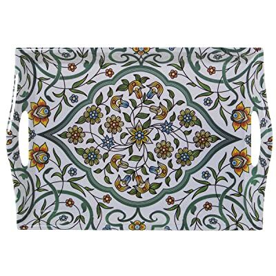 DRW Tablett aus Melamin mit Griffen, dekoriert mit arabesken Blumenmotiven, 4 x 25 x 35 cm DRW Tablett aus Melamin mit Griffen, dekoriert mit arabesken Blumenmotiven, 4 x 25 x 35 cm