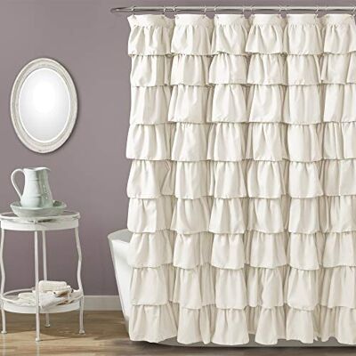 Lush Decor Elfenbeinfarben Blumen Texturiertes Landhausstil Duschvorhang - Duschvorhang Lush Decor Elfenbeinfarben Blumen Texturiertes Landhausstil Duschvorhang - Duschvorhang