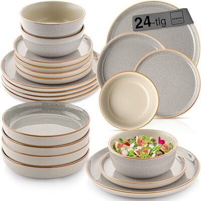 Sänger Rio Perlgrau Tafelservice 24 teilig, Steingut Geschirr Set 6 Personen, 6x Teller 6x Frühstücksteller 6x Tiefe Teller 6x Pastaschalen Geschirrset und Schale, grau Sänger Rio Perlgrau Tafelservice 24 teilig, Steingut Geschirr Set 6 Personen, 6x Teller 6x Frühstücksteller 6x Tiefe Teller 6x Pastaschalen Geschirrset und Schale, grau