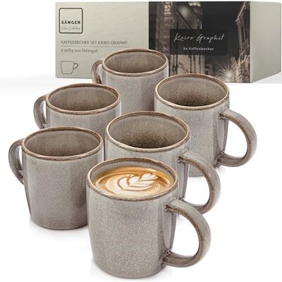 Sänger Kairo Graphit Kaffeebecher 6 teilig, Steingut Tassen Set 6 Personen, Tassen, spülmaschinen-mikrowellenfest, Coffee Mug Teetasse, Kaffeetassen Mocha Braun 400 ml Sänger Kairo Graphit Kaffeebecher 6 teilig, Steingut Tassen Set 6 Personen, Tassen, spülmaschinen-mikrowellenfest, Coffee Mug Teetasse, Kaffeetassen Mocha Braun 400 ml