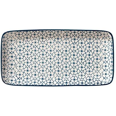 Bloomingville Servierplatte Kristina Retro Servierteller eckig Vintage rechteckige L 31 x H 3 x W 15,5 cm, blau, Keramik Bloomingville Servierplatte Kristina Retro Servierteller eckig Vintage rechteckige L 31 x H 3 x W 15,5 cm, blau, Keramik