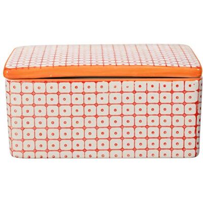 Bloomingville Butterdose Carla Retro Butterbox mit Deckel für ein 250 g Stück Butter Vintage L 13 x H 6 x W 10 cm, rot orange, Keramik Bloomingville Butterdose Carla Retro Butterbox mit Deckel für ein 250 g Stück Butter Vintage L 13 x H 6 x W 10 cm, rot orange, Keramik