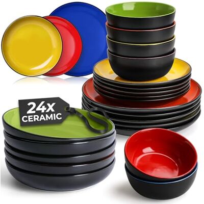 MIAMIO Geschirrset/Tafelservice Keramik (24-teilig) Le Papillon (Bunt) Tafelservice Steingut für 6 Personen / große, kleine & tiefe Teller & Schüsseln &, Keramik Geschirr Set spülmaschinenfest MIAMIO Geschirrset/Tafelservice Keramik (24-teilig) Le Papillon (Bunt) Tafelservice Steingut für 6 Personen / große, kleine & tiefe Teller & Schüsseln &, Keramik Geschirr Set spülmaschinenfest
