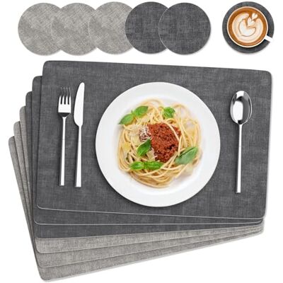 Euqvunn Tischsets Abwaschbar und Untersetzer, 6er Set Doppelseitigen PU Platzsets Wasserdicht rutschfest Hitzebeständig für Küche Innen und Außen(43×30cm-Grau) Euqvunn Tischsets Abwaschbar und Untersetzer, 6er Set Doppelseitigen PU Platzsets Wasserdicht rutschfest Hitzebeständig für Küche Innen und Außen(43×30cm-Grau)