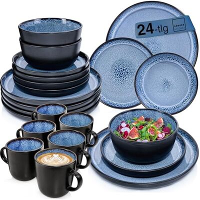 Sänger Aruba Kombiservice 6 Personen, Teller Set & Kaffeebecher 24 tlg spülmaschinenfest mikrowellenfest Steingut Geschirrset mit Kaffeetassen 430 ml blau mit schwarzem Rand Sänger Aruba Kombiservice 6 Personen, Teller Set & Kaffeebecher 24 tlg spülmaschinenfest mikrowellenfest Steingut Geschirrset mit Kaffeetassen 430 ml blau mit schwarzem Rand
