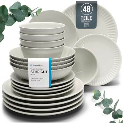 Steingut Geschirrset 12 Personen Hygge 48 tlg. TESTSIEGER, Traumhaftes Skandinavisches Steingut Geschirr Set, Schüssel- und Teller Set, Tafelservice 12 Personen, Geschirrsets Pure Living in Beige Steingut Geschirrset 12 Personen Hygge 48 tlg. TESTSIEGER, Traumhaftes Skandinavisches Steingut Geschirr Set, Schüssel- und Teller Set, Tafelservice 12 Personen, Geschirrsets Pure Living in Beige