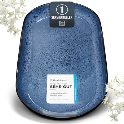 Steingut Servier Teller Groß Ibiza TESTSIEGER, Traumhafte Mediterrane Steingut Servierplatte, Serving Plate Oval, Servierteller Groß Pure Living in Tiefblau Steingut Servier Teller Groß Ibiza TESTSIEGER, Traumhafte Mediterrane Steingut Servierplatte, Serving Plate Oval, Servierteller Groß Pure Living in Tiefblau